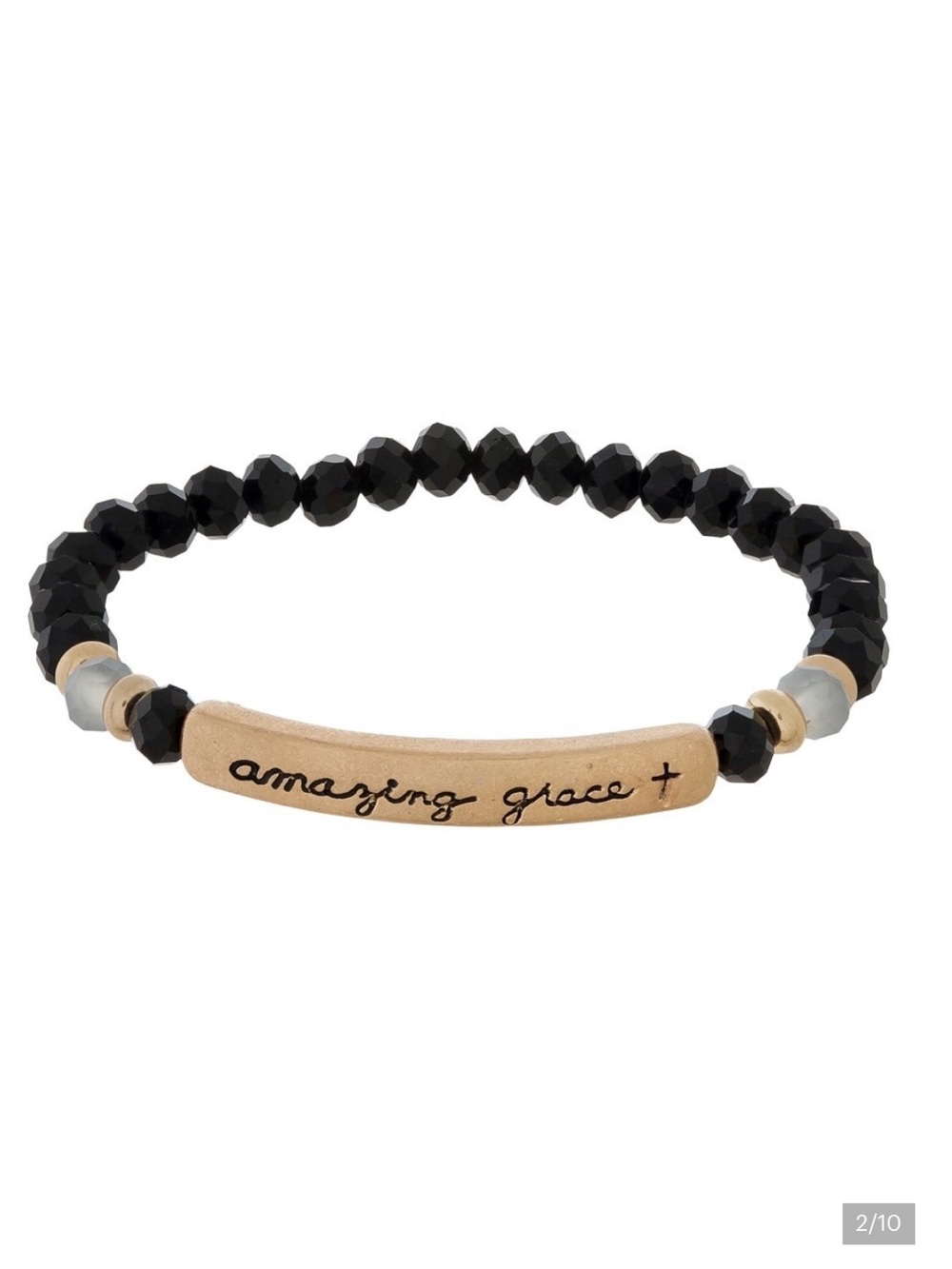 Amazing Grace Black Beaded Stretch Bracelet with Gold Accent
